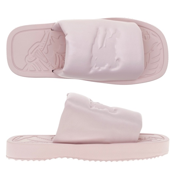 Burberry Knight Slab Slides Pink Leather Size 37 New - Picture 1 of 6